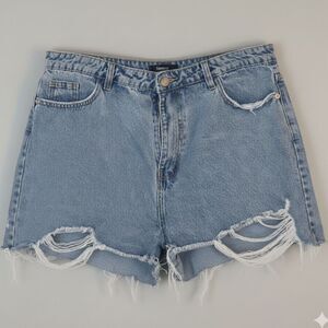 MISSGUIDED EXTRA HIGH RISE CUT OFF DISTRESSED CASUAL COTTON DENIM SHORTS SZ.14